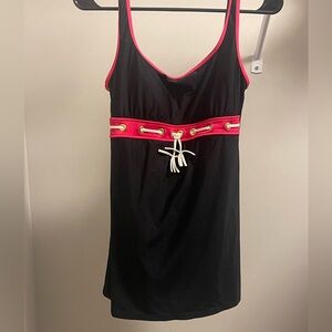 Eco Swim Dress with hot pink and white details